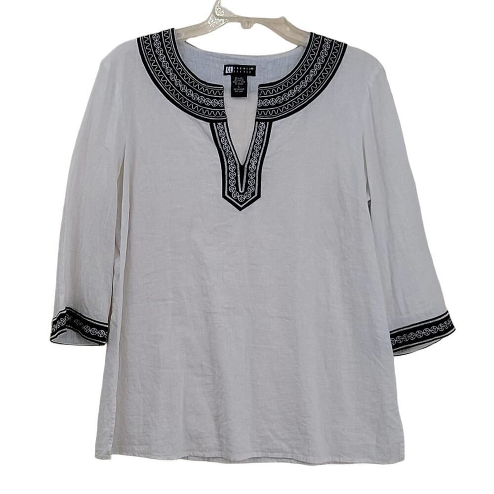 Carole Little Linen Embroidered Tunic Top L